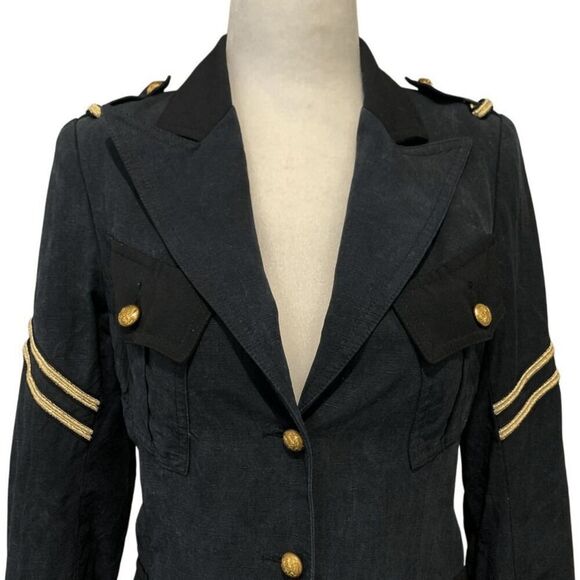 Smythe Military Style Jacket Black Fade Gold Embellished Button Up Blazer Size 2 - Picture 4 of 11